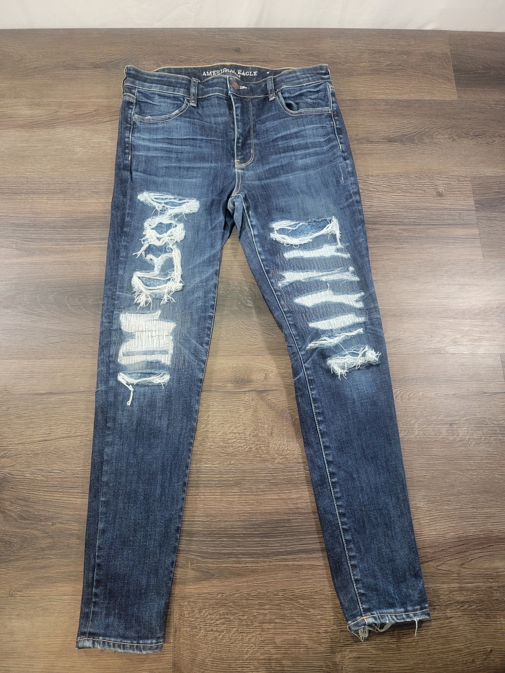 American Eagle Outfitters Super Stretch Skinny Womens Distressed Blue Jeans 12